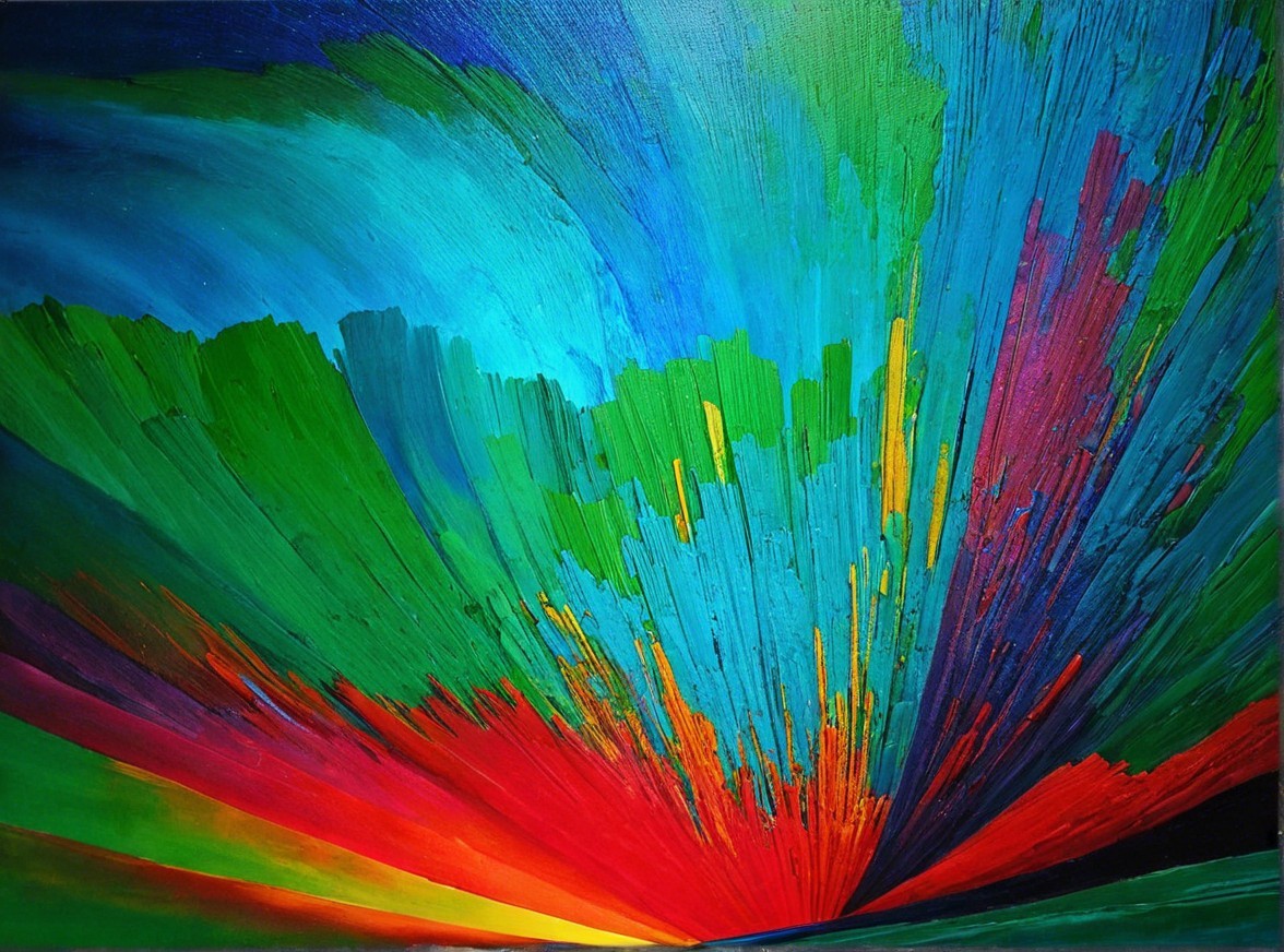 Vibrant Abstract Painting with Dynamic Color Interplay