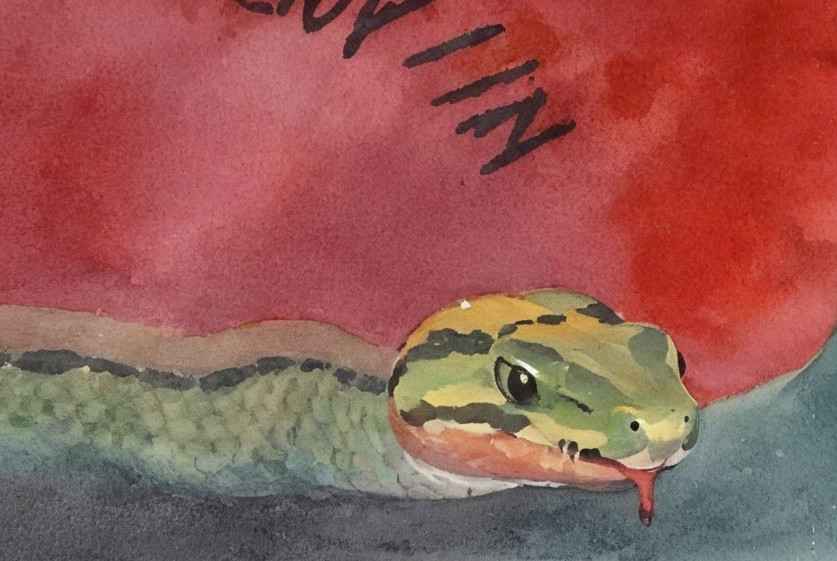 Close-up Watercolor Illustration of a Snake