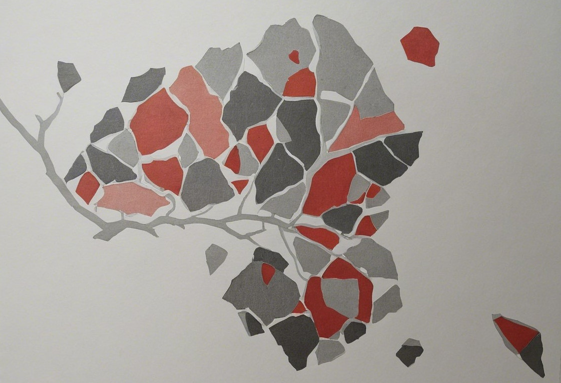 Abstract Organic Shapes in Red and Gray Tones