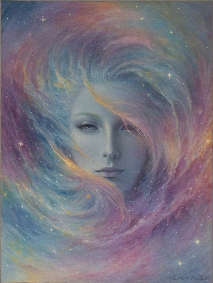 Surreal Cosmic Face with Ethereal Colors and Stars
