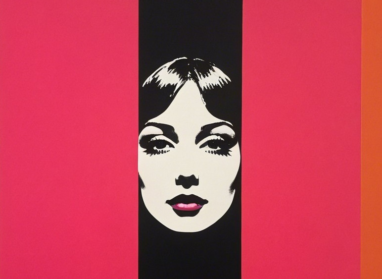 Graphic design of a woman's face on pink background
