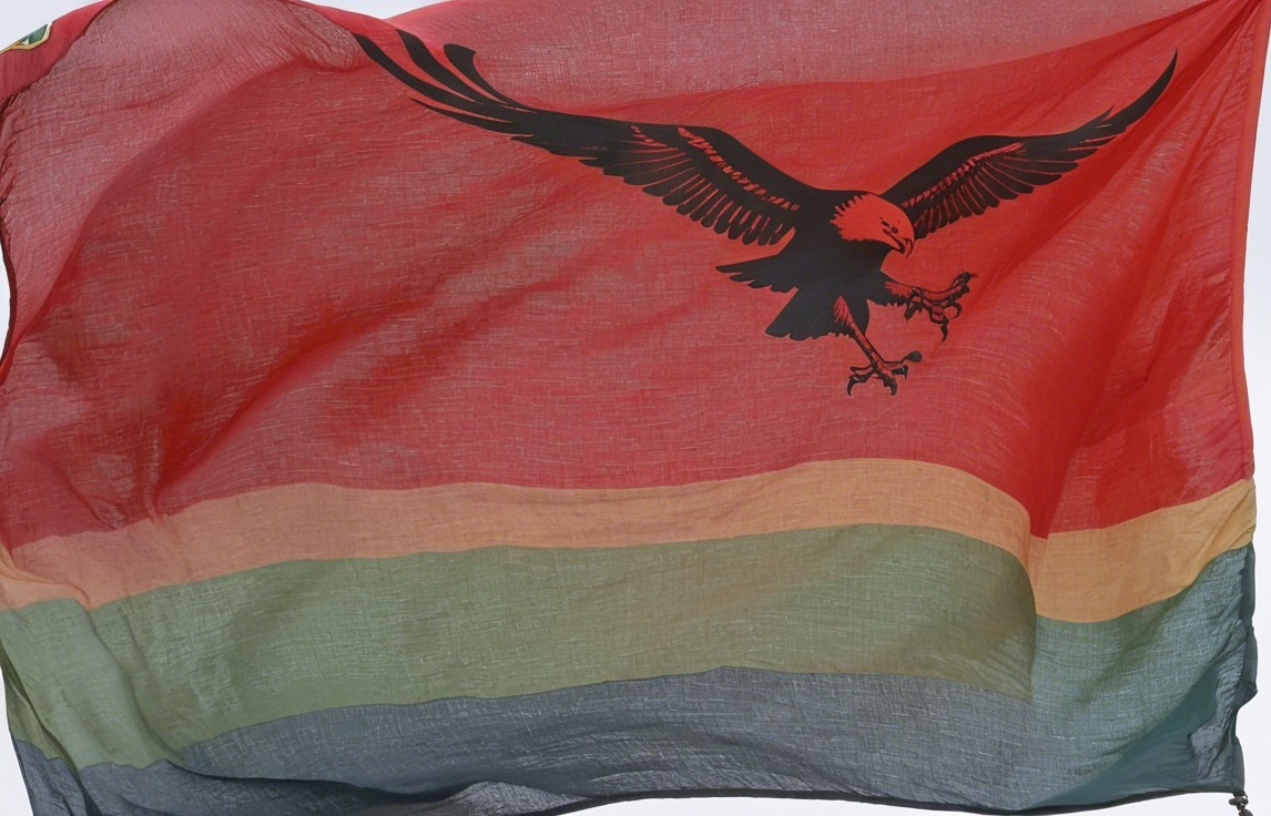 Eagle Flag with Red, Yellow, and Green Stripes