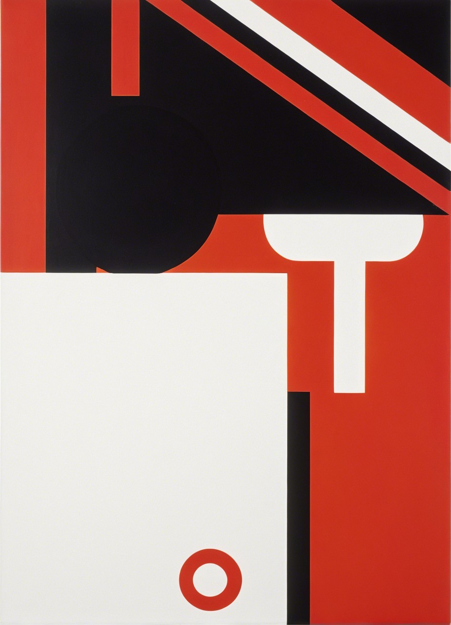 Bold Abstract Composition with Red, Black, and White Shapes