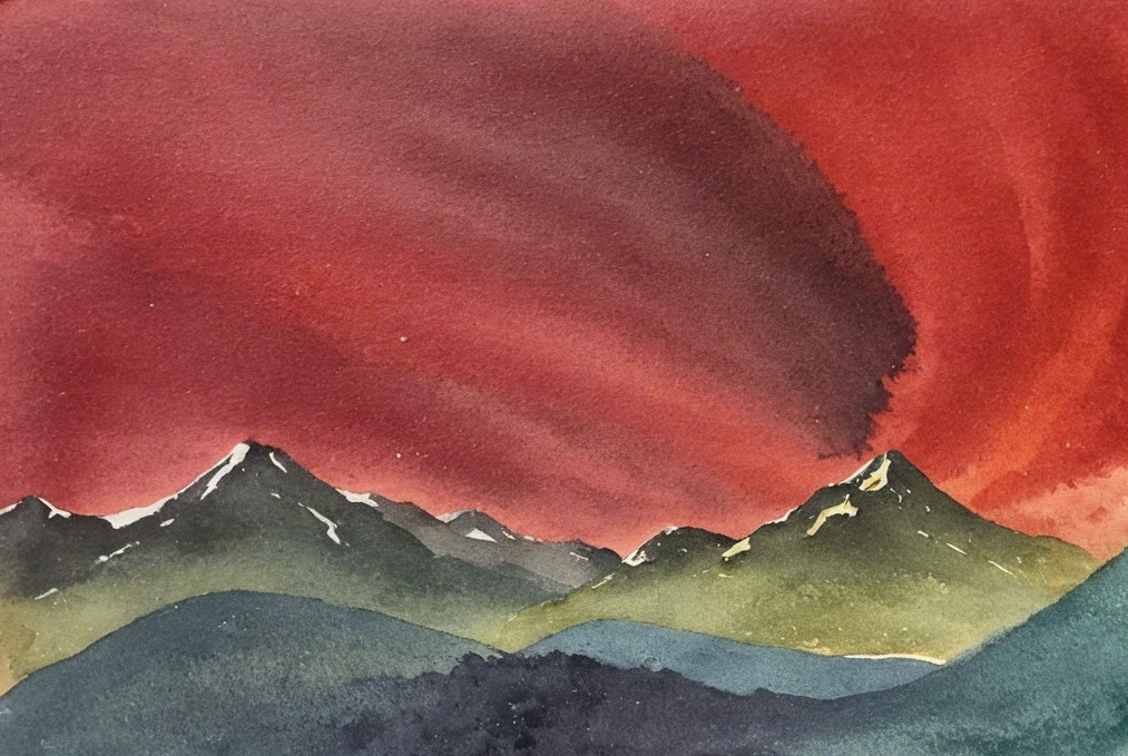 Vibrant Watercolor of Dramatic Sky and Landscape