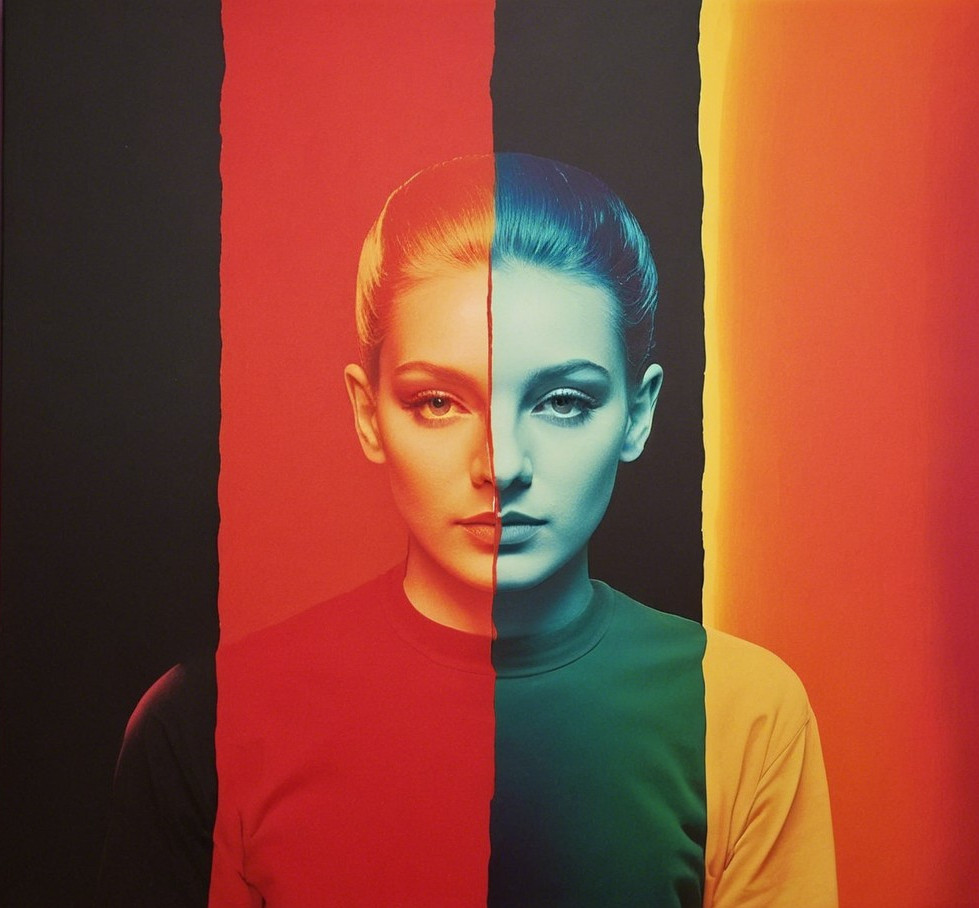 Split Portrait of a Woman in Contrasting Colors