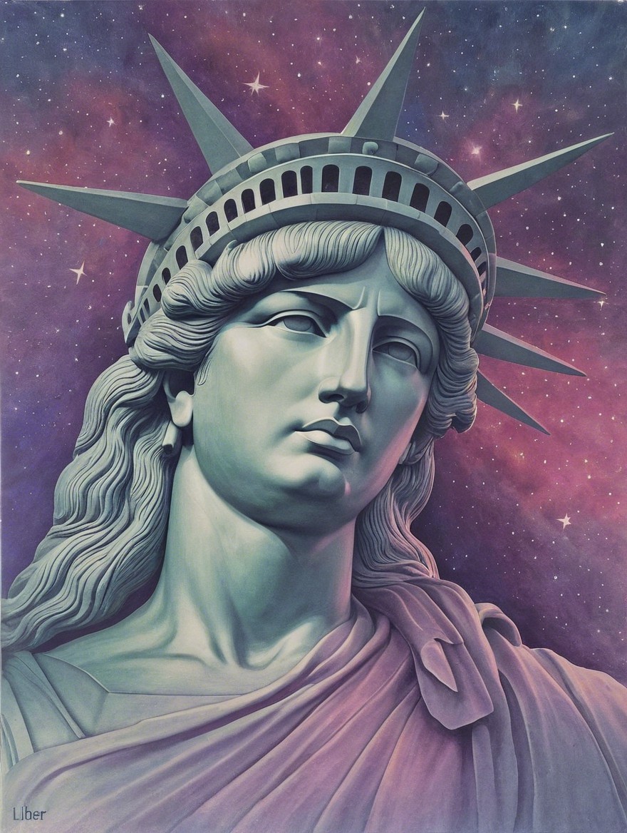 Stylized Statue of Liberty in Celestial Backdrop