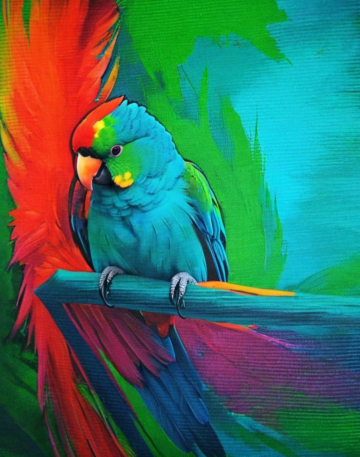 Colorful Parrot on Branch with Abstract Background