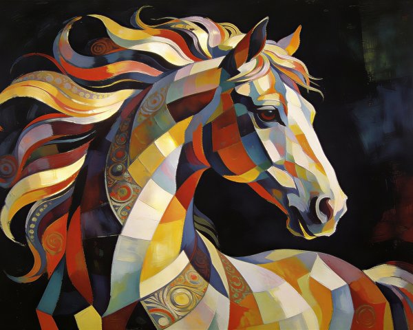 Vibrant Cubist Horse Painting with Geometric Shapes