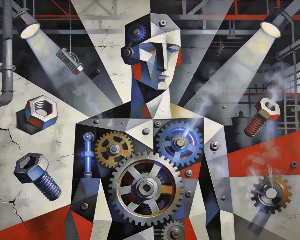 Cubist Painting of a Human-Robot Hybrid in Industry