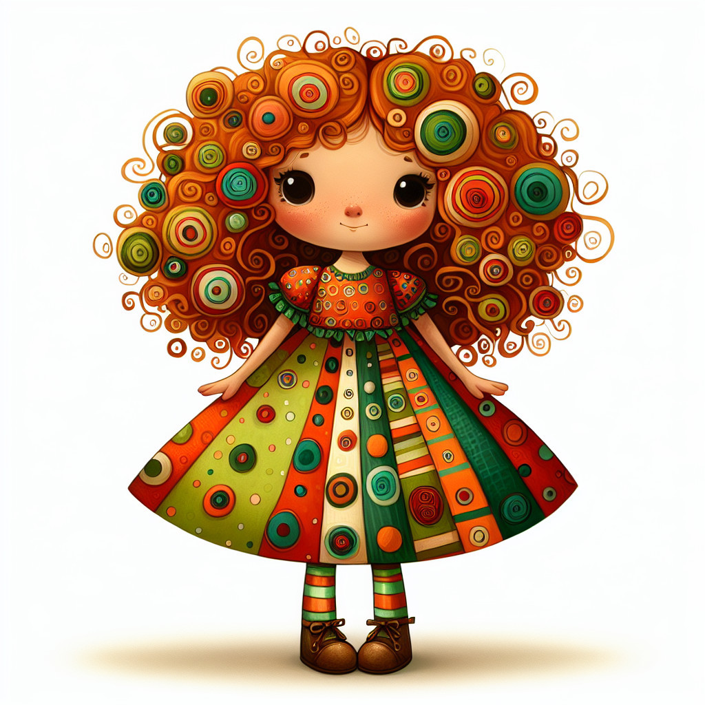 Whimsical Cartoon Girl with Vibrant Orange Hair