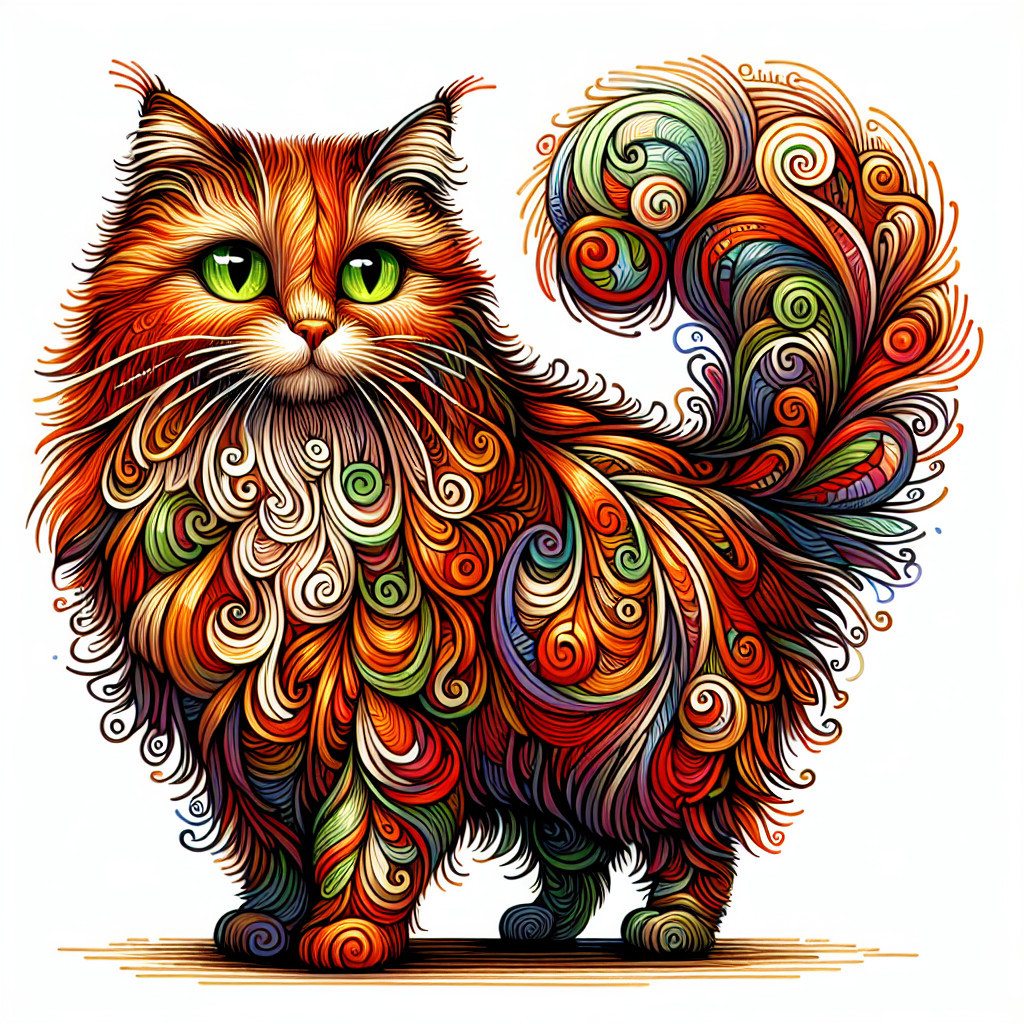 Vibrant Cat with Swirling Colorful Patterns and Fur