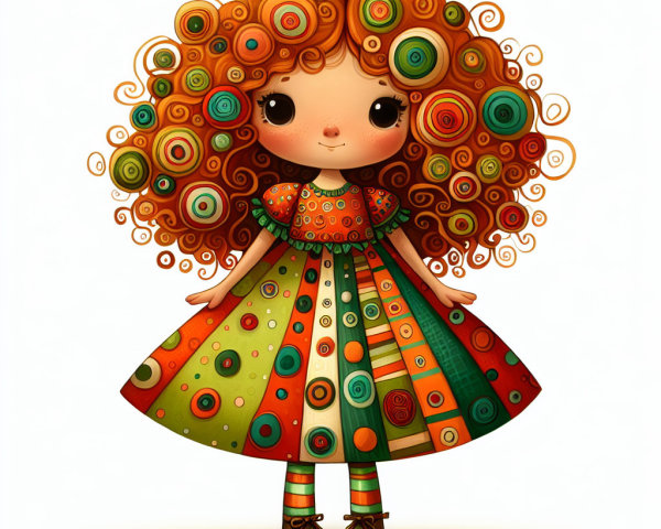 Whimsical Cartoon Girl with Vibrant Orange Hair