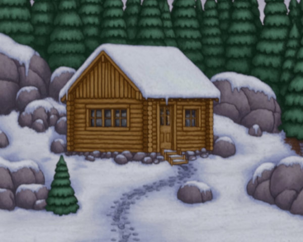 Cozy Wooden Cabin in Snowy Evergreen Landscape