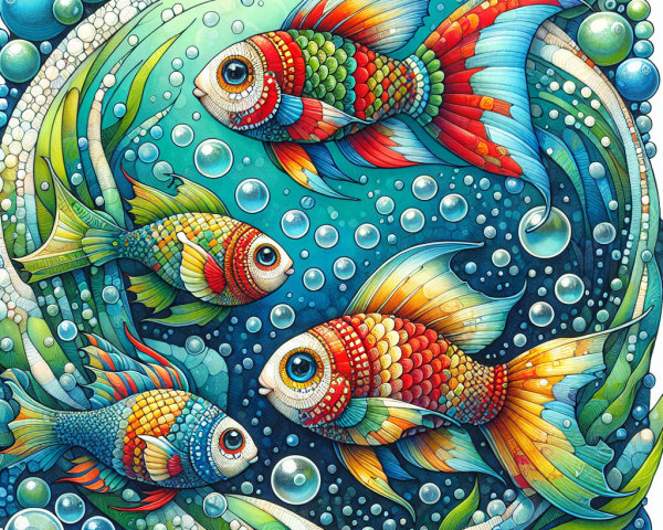Vibrant Underwater Scene with Colorful Fish and Plants