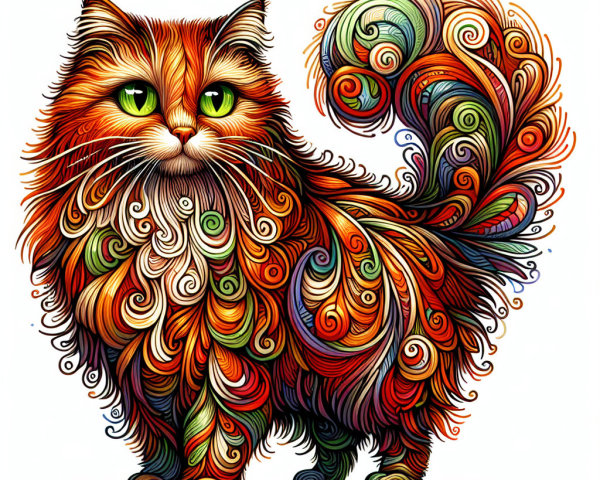 Vibrant Cat with Swirling Colorful Patterns and Fur