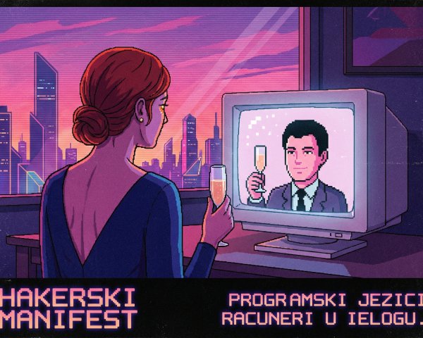 8-bit art of a woman with champagne and CRT TV