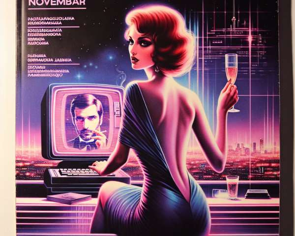 Retro-Futuristic Magazine Cover with Elegant Woman