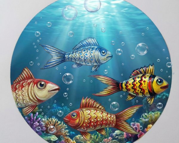 Illustration of Colorful Fish Swimming in Deep Blue Ocean