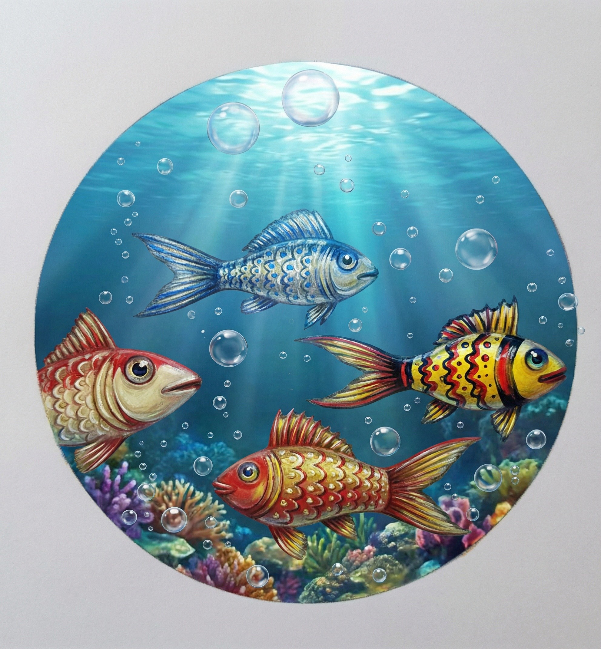 Illustration of Colorful Fish Swimming in Deep Blue Ocean