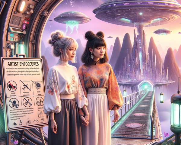Futuristic Landscape with Young Women in Avant-Garde Attire