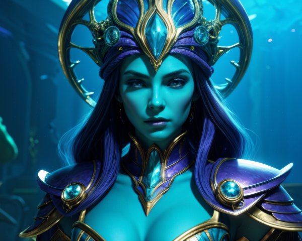 Majestic Underwater Scene with Regal Woman and Coral
