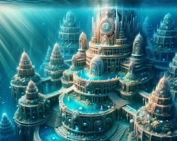 Underwater City with Intricate Architecture and Marine Life
