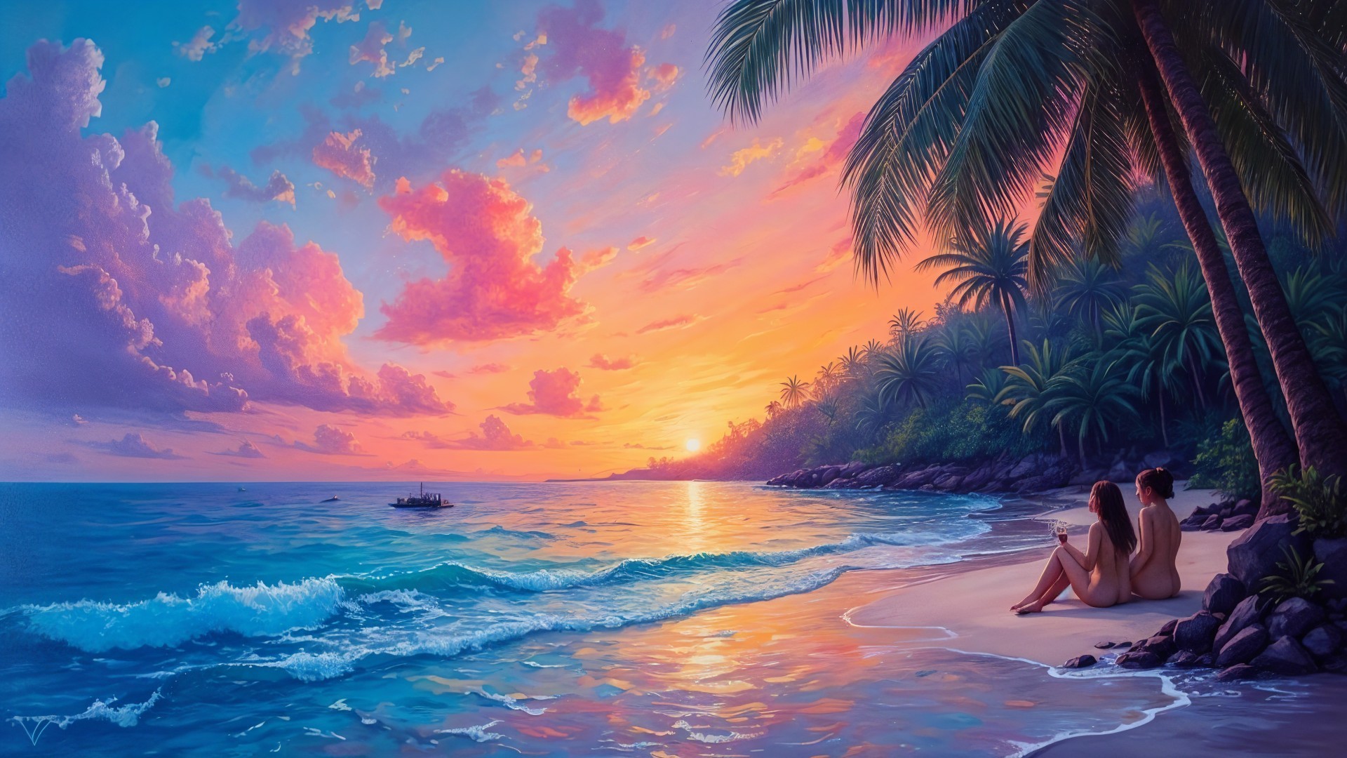 Serene Beach Scene at Sunset with Vibrant Colors