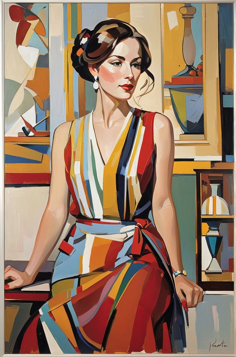 Vibrant Portrait of a Woman in Bold Striped Dress