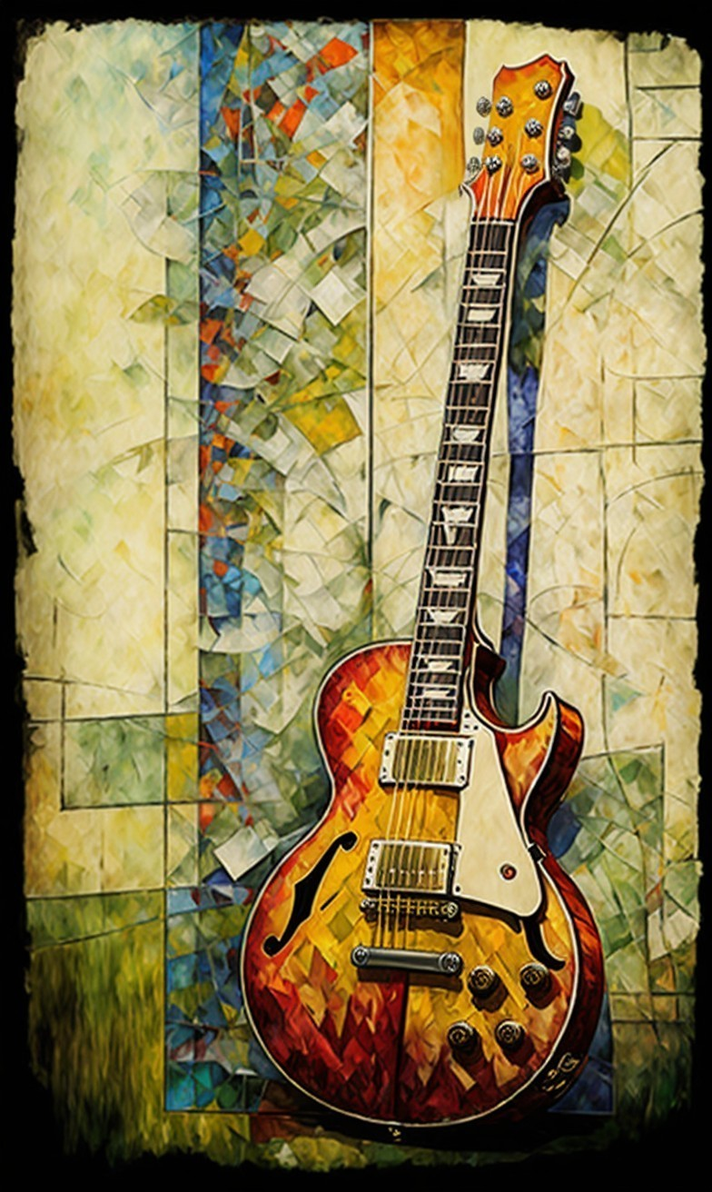 Vibrant Abstract Painting of an Electric Guitar