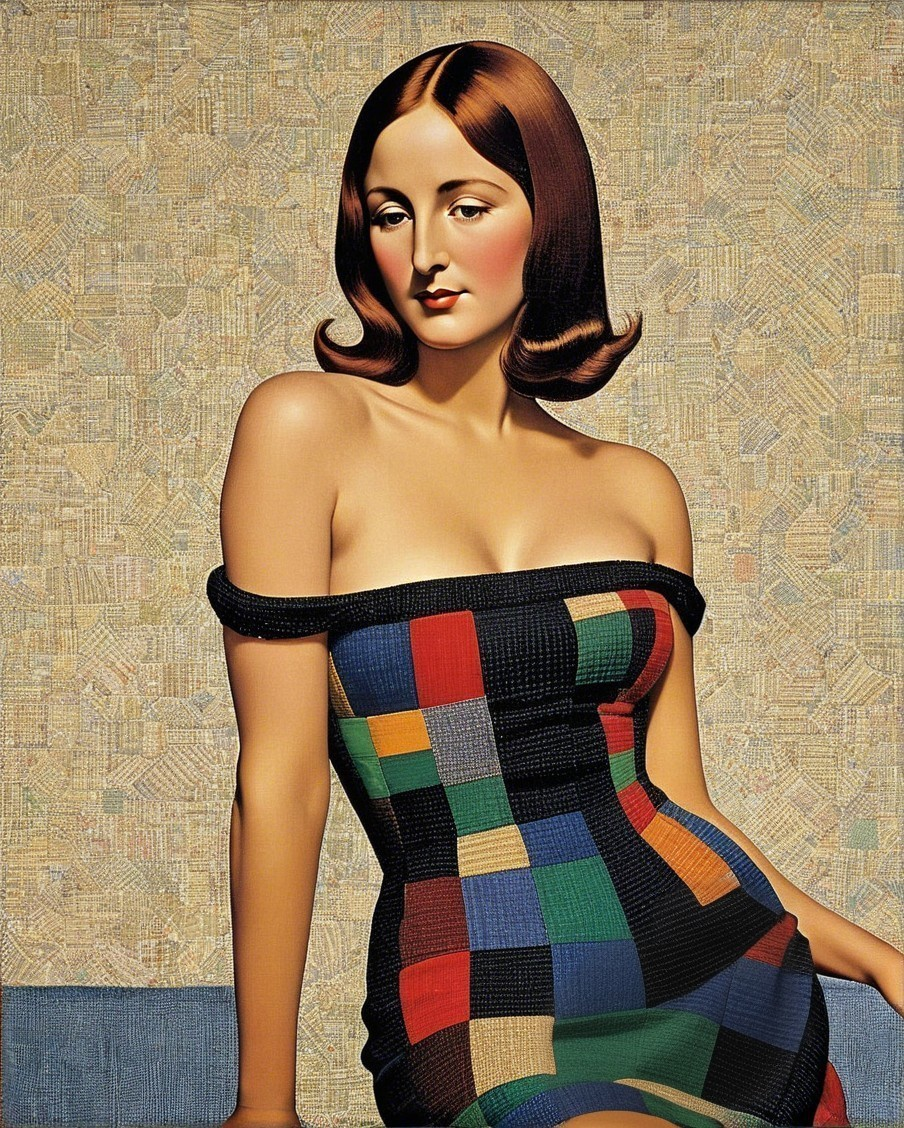 Stylized Portrait of a Woman in Multicolored Dress