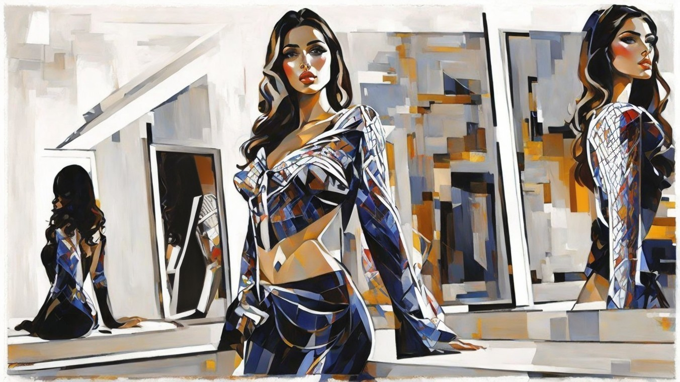 Abstract Portrait of a Woman with Mirrors and Patterns