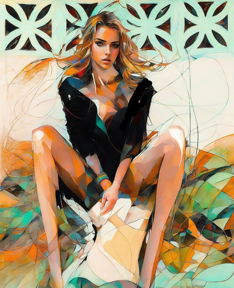 Colorful Abstract Artwork of Confident Seated Woman