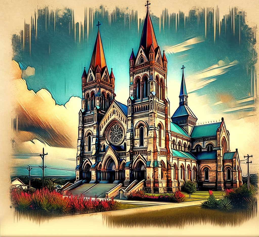 Grand Church with Tall Spires and Intricate Façade