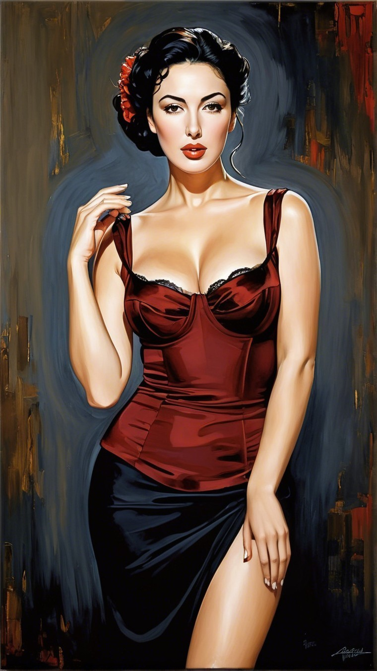 Vintage-Inspired Woman in Elegant Red Outfit
