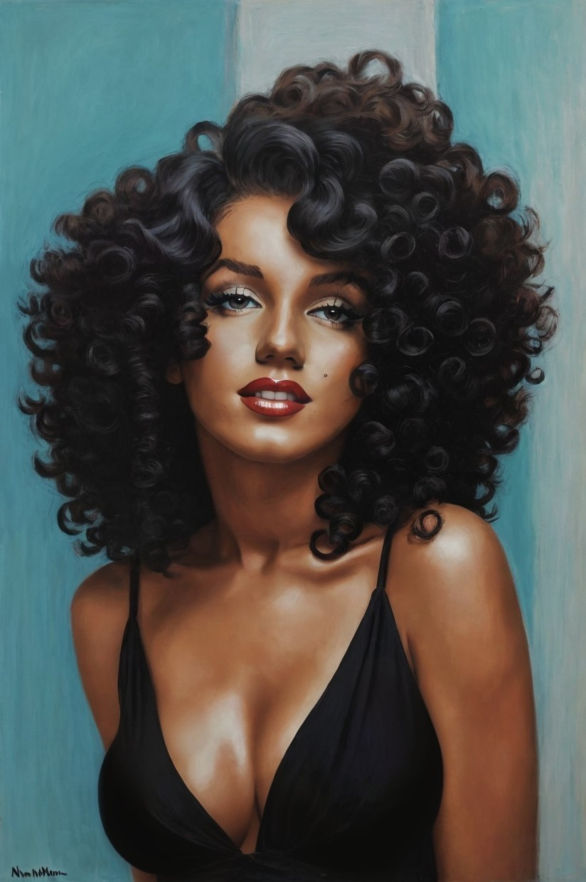 Portrait of a woman with curly hair and confident expression