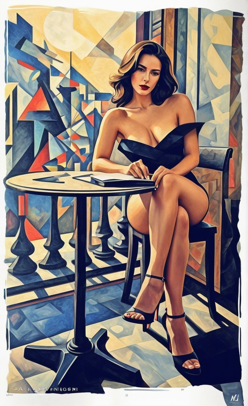 Stylized Painting of Confident Woman at Table