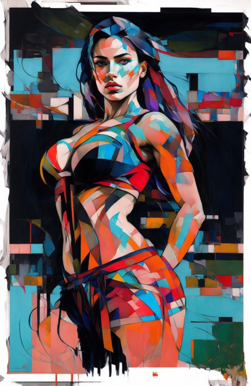 Abstract Portrait of a Woman in Colorful Bikini