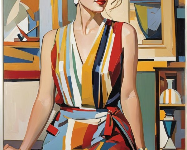 Vibrant Portrait of a Woman in Bold Striped Dress