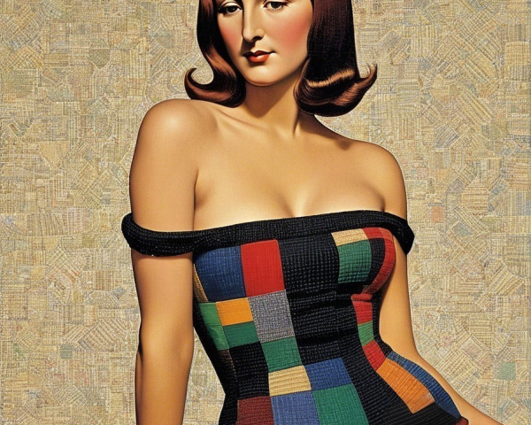 Stylized Portrait of a Woman in Multicolored Dress