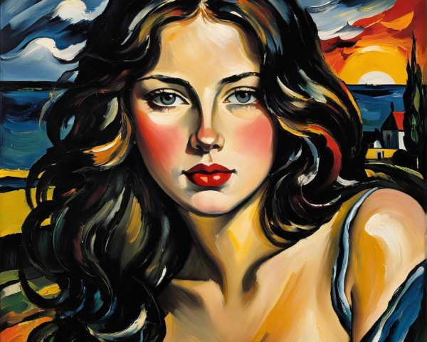 Portrait of a Woman Against a Vivid Evening Sky