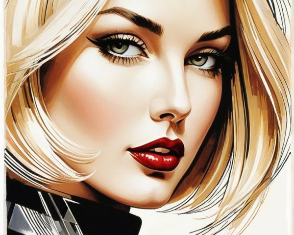Portrait of a Woman with Blonde Bob and Red Lips