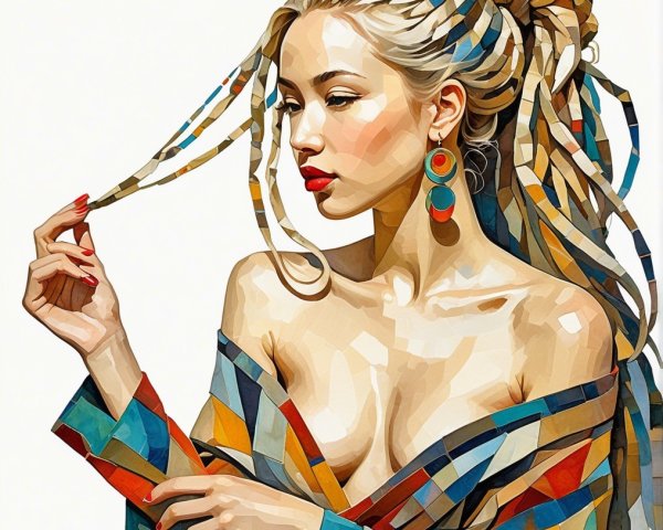 Blonde Woman in Colorful Robe with Dreadlocks and Hoops