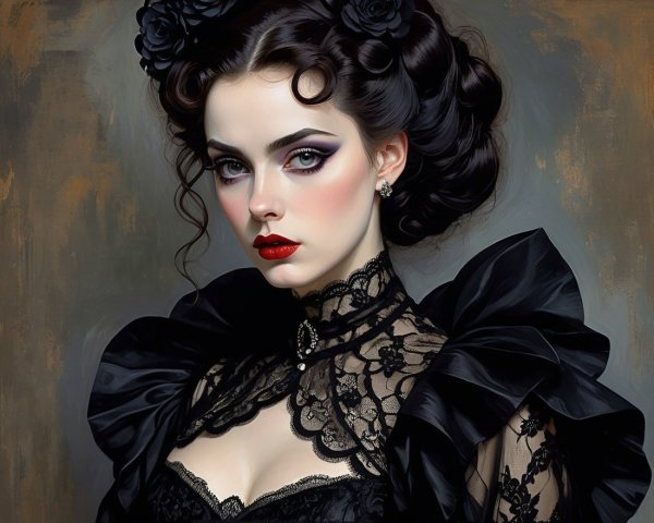 Elegant Gothic Portrait of a Woman in Dark Attire