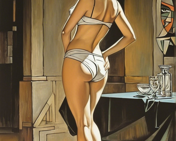 Stylized Illustration of Retro Glamour in Lingerie