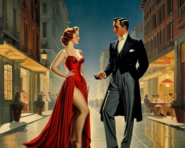 Glamorous City Street Scene with Elegant Attire