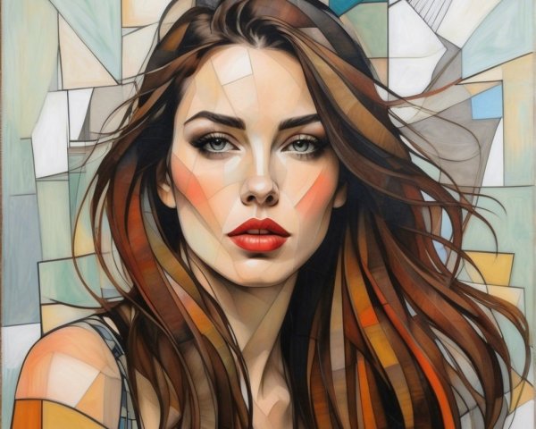 Portrait of a Young Woman with Geometric Background