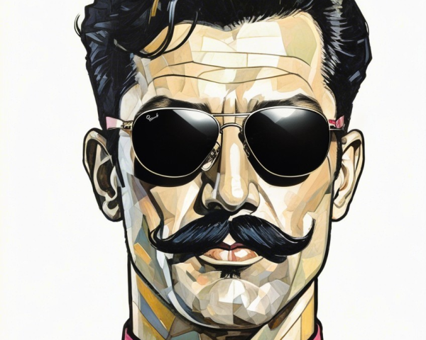 Stylized Portrait of a Man with Mustache and Bow Tie