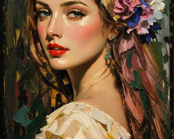 Portrait of a Young Woman in Floral Adornments