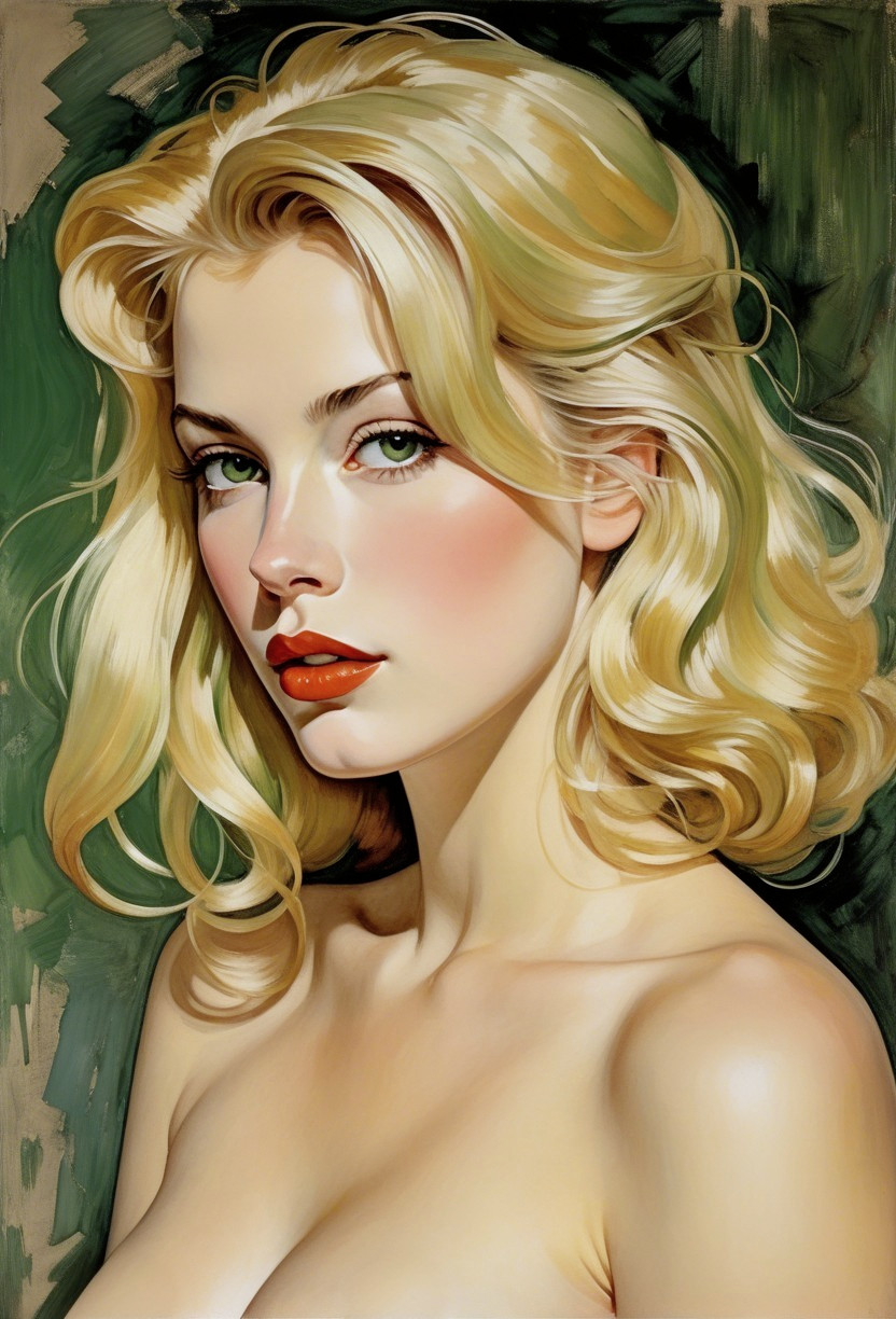 Portrait of a Woman with Blonde Hair and Green Eyes