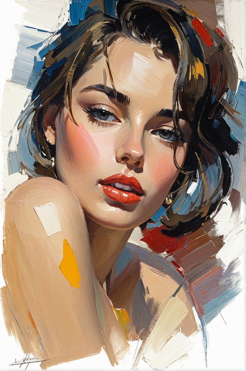 Expressive Portrait of a Young Woman with Vibrant Colors